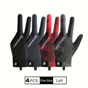 TEMU 4팩 남녀공용 3개의 손가락 풀 손가락 풀 풀 빌리어드 글로브 - 클로저가 있는 탄력적인 통기성 있는 미끄럼 방지 그립, 남성 및 여성용 레드/블랙/그레이, 향상된 시야 및 제어, 빌리어드 액세서리, 빌리어드 장비