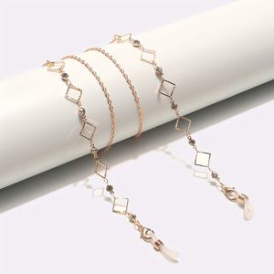 TEMU 트렌디하고 미니멀한 사각 속이 빈 투명 라인스톤 핸드메이드 마스크 체인, 메탈 안경 체인