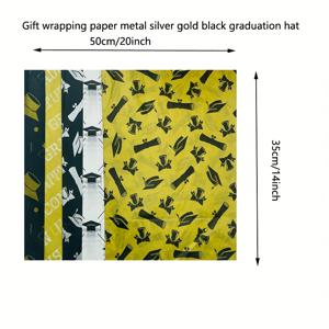 TEMU 졸업 티슈 페이퍼 50장 세트 - 은색, 금색, 검정색 졸업모자 및 졸업장 패턴 장식용 티슈 페이퍼, DIY 공예 및 졸업 파티용, 5가지 스타일