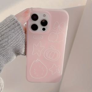 TEMU 휴대폰 케이스 - 아이폰 16용 귀여운 과일 낙서 무광 케이스, Apple 15 호환, 14 Pro Max에 스위트, 13 및 12에 보호 기능