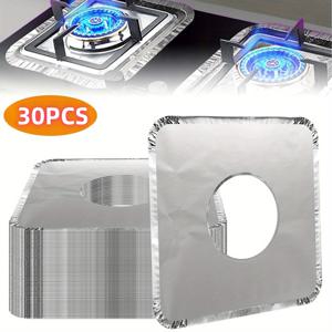 TEMU 30개 편리한 일회용 방유 알루미늄 호일 패드, 가스레인지 방유 스티커, 가스레인지 버너 커버용, 내열성 가스레인지 탑 보호 패드