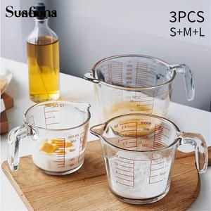 TEMU Sunfiona 유리 계량컵 3종 세트 1000, 500, 250ml, 전자레인지 및 냉동고 사용 가능, 내열 보로실리케이트 유리, 베이킹 도구