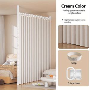 TEMU 현대적인 접이식 파티션 커튼, 다양한 색상으로 제공, 접이식 디자인, 플라스틱 후크 포함, 거실, 침실, 주방 및 복도 옷장과 같은 다양한 유형의 방에 적합