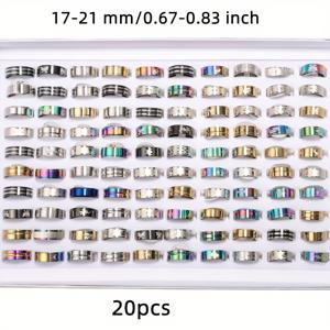 TEMU 남성용 주얼리 세트 20개입, 패션 반지, 혼합 스타일, 랜덤 발송, 반지 사이즈 17mm-21mm, 여성용 반지, 도매, OPP 봉투 포장, 박스 없음, 파티 및 모임용, 선물용