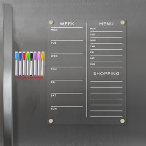 TEMU 대형 사이즈/A3/11.8인치 * 16.5인치 아크릴 자석 스티키 냉장고 지우개 보드, 재사용 가능한 계획 보드, 투명 계획 보드. 주간 스케줄, 냉장고 메뉴, 쇼핑 목록에 적합하며, 8개의 랜덤 색상의 마커가 함께 제공됩니다.