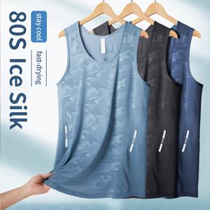 TEMU 남성용 아이스 실키 섬유 소재 스포츠 탱크탑 3pcs, 민소매 티셔츠, 빠른 건조, 통기성, 가벼운 무게, 흡습성, 트렌디한 그래픽 프린트, 스포츠, 러닝, 트레이닝, 캐주얼 웨어에 적합