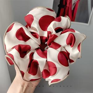 TEMU 프렌치 스타일 빈티지 새틴 폴카 도트 대형 포니테일 홀더, 니치 하이엔드 디자인 헤어 타이 액세서리