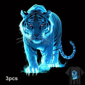 TEMU 3개입 빛나는 파란색 호랑이 티셔츠 열전사 스티커 장식용. 호랑이 디자인으로 의류 장식에 적합하며, 다림질이 용이하며, 의류 공장에 특화되어 있습니다. 절단 및 완벽한 접착이 가능합니다.