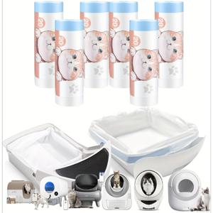 TEMU 자동 고양이 화장실용 60개 카트 리터 박스 라이너 및 백, 방수 기능으로 쉬운 청소, 내구성 강화, 무향, 저자극성 & 애완동물 안전 (Petkit/CATLINK 호환), 초두께와 대형 사이즈