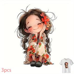 TEMU 3개 꽃무늬 티셔츠 다리미 열전사 스티커, 의류 장식용 DIY 열전사 데칼, 의류 공장용 꽃 아플리케, 재단 가능, 심리스 핏, 소재. 백팩, 장식용 쿠션에 적합. 간편한 부착, 높은 인성, 찢어짐 방지. 이미지 전용