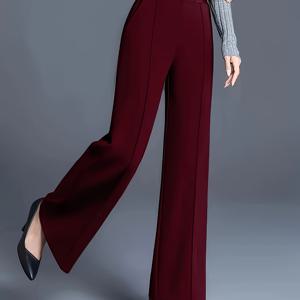 TEMU 여성용 우아한 하이웨이스트 와이드 레그 팬츠, 단색 편안한 루즈핏, 비대칭 포켓 디자인, 사계절용 다용도 캐주얼 팬츠, 섬유 혼방, 세탁기 사용 가능