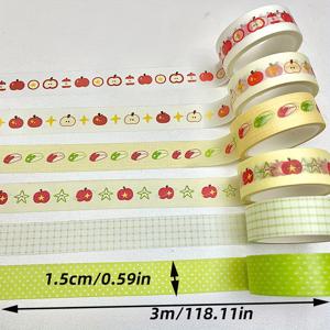 TEMU 여아를 위한 귀여운 체크 무늬 사과 패턴의 와시 테이프 6롤 세트 (저널 및 프로젝트 장식용)