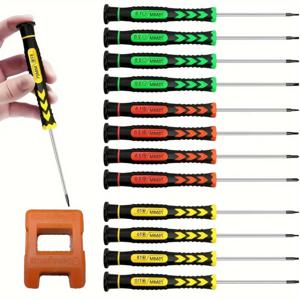 TEMU 12개 미니 정밀 드라이버 세트, 레드 소형 자석 드라이버 키트, 플랫 헤드 & 십자 드라이버, 안경·시계·휴대폰 수리용