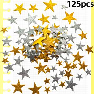 TEMU 황금색과 은색 듀얼 컬러 글리터 별 폼 스티커 125개, 눈부신 반짝임, 자체 접착식 눈 스티커 60개, DIY 장식용 자체 접착식 폼 스티커, 다양한 이벤트 및 파티 장식용, 삶에 빛나는 광채를 더하다!