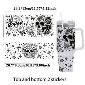 TEMU 40온스 유리컵에 적합한 나비 해골 UV DTF 전사 용지 2개 세트, 방수 및 스크래치 방지 기능이 있는 3D 라벨, 포장 전사용, 리비 Glass Cups 및 컵 장식과 호환 가능
