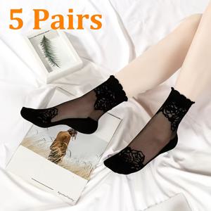 TEMU 여성용 양말 5켤레, 여름용 통기성 아이스 소재, 두꺼운 미끄럼 방지 밑창 및 슬리핑 오프 방지 디자인