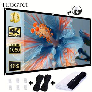 TEMU 60인치 프로젝션 스크린 16:9 접이식 주름 방지 휴대용 프로젝터 영화 스크린, 홈시어터 야외 실내용, 양면 투사 지원, 가정, 파티, 사무실, 교실용