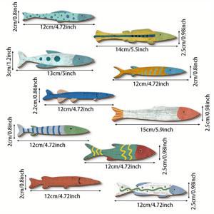 TEMU 2D 플랫 - 농가 스타일에서 영감을 받은 나무 열대 물고기 벽 장식 10개 세트. 해변 또는 해안 테마에 완벽합니다. 이 빈티지 장식품은 집, 욕실 또는 침실의 장식을 향상시키기에 이상적입니다.