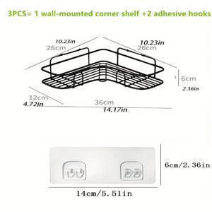 TEMU 3개 세트: 벽걸이 코너 선반 1개 & 접착식 후크 2개 – 공간 절약형 디자인, 샴푸·컨디셔너·화장품 정리용 | 모던 욕실 오거나이저 | 내구성 있는 벽걸이 및 수납 솔루션