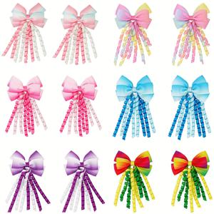 TEMU 12개입 6인치 이중 레이어 그라데이션 컬리 술 리본 머리핀, 십대를 위한 우아하고 달콤한 완벽한 선물