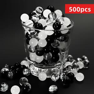 TEMU DIY 주얼리 만들기용 500개 8mm 무광 아크릴 비즈 AB 코팅 - 블랙 & 화이트 믹스, 팔찌 및 목걸이용 반짝이는 공예 재료