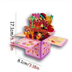 TEMU 1pc 3D Happy Birthday 레이저 컷 종이 파티 초대 카드, 팝업 노트 및veloppe - 생동감 있는 별과 풍선 디자인, 만화 테마, 전원 필요 없음, 모든 연령의 축하 용품, 생일 파티 장식, 유쾌한 디자인, 내구성 있는 종이 재질