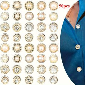 TEMU 50개 세트 다양한 비즈 버튼 핀 - 여성용 진, 셔츠, 재킷, 스웨터를 위한 우아한 헤어 액세서리 진주 핀 - 귀여운 에나멜 칼라 핀, 사랑스러운 팬더 선물