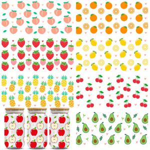 TEMU 8개 장식 과일 UV DTF 전사 시트 - 컵, 16온스 용기, 병, 노트북 및 냉장고 프로젝트용 방수 및 스크래치 방지