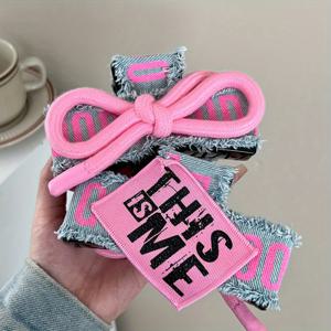 TEMU 1개, 라이트 패브릭 리본 AB 양면 데님 클로 클립, 트렌디 컬러블록 헤어 클립 여성용, 뒤머리 번 상어 클립 헤어 액세서리