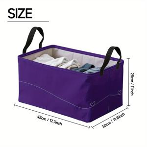TEMU 1pc 초대형 보라색 보관 바구니, 검은 손잡이 포함 - 접이식, 내구성이 뛰어난 옥스포드 천 및 금속 프레임, 담요, 옷, 정리 필요로 하는 것에 대한 하트 디자인, 거실이나 침실에 완벽한 옷 정리 보관함