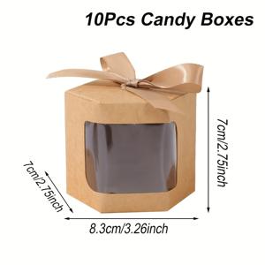 TEMU 10개, 육각형 크라프트지 상자, 투명창 소형 선물 상자, 박스 팩, 결혼식, 생일 파티, 베이비 샤워 장식용, 소형 선물 포장용으로 완벽