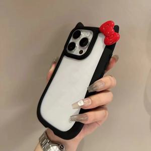 TEMU 휴대폰 케이스 - 귀여운 고양이 귀 리본 풀커버형 낙하 방지 보호 케이스, 아이폰 16 15 14 13 12 11 XR X 8 7 Pro Plus Max용, 아이폰 애플 아이폰 케이스