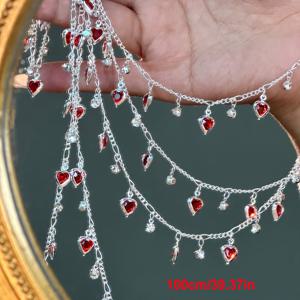 TEMU 1미터 레드 하트 유리 펜던트 구리 체인 DIY 고딕 스타일 팔찌 목걸이 의류 액세서리