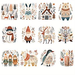 TEMU 12/24개 봄 귀여운 농장 동물 꽃무늬 북유럽 민속 예술 시리즈 DIY UV DTF 전사지, 유리병 커피컵, 병화병, 노트북 폰케이스, 카드, 일러스트, 병, 노트북 잡지 학용품, 공예, 장식, 파티 데코, 선물박스 포장 장식, 모든 단단한 표면용