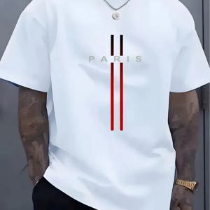 TEMU 남성 파리 그래픽 티셔츠 - 흰색 캐주얼 여름 티셔츠, 빨간색 & 검은색 , 라운드 넥, 짧은 소매, 경량 폴리에스터 블렌드, 캐주얼 의상, 일상 티셔츠 | 강력한 그래픽 티셔츠 | 편안한 핏