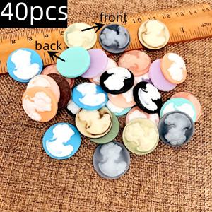TEMU 40개 레진 카메오 레이디 헤드 캐보션, 라운드 혼합 컬러, DIY 주얼리 만들기 공예용품, 10가지 색상 각 4개씩