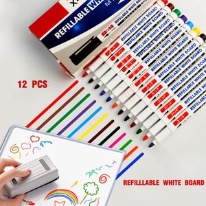 TEMU 지울 수 있는 화이트보드 마커 12색 - 극세필 드라이이레이스 펜, 빠른 건조 저취 수성 잉크, 교실, 사무실 & 가정용 - 유리, 스마트 보드, 프레젠테이션용 - 부드러운 필기감, 쉽게 지워짐