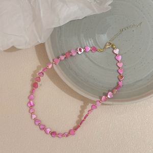 TEMU 여성을 위한 독특한 모조 조개 컬러풀 하트 목걸이 | 비치 바캉스 스타일 | 트렌디한 다용도 칼라본 체인 | 로즈 핑크 하트 조개 비즈 주얼리 | 레이디스 리조트 목걸이