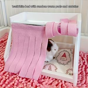 TEMU 소형 동물 햄스터 포근한 침대 세트 - 담요와 문 커튼, 소형 애완동물용 매트리스, 조립이 쉬운 애완동물 침대, 소형 동물용 편안한 플라스틱 코너 은신처, 소형 애완동물 용품 포함