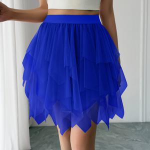 TEMU 솔리드 컬러 숏 불규칙 하프 바디 메쉬 스커트