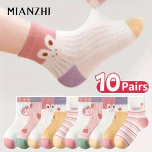 TEMU 10켤레 여아용 편안한 양말 - 귀여운 만화 토끼와 딸기 디자인, 가벼운 크루 삭스, 학교, 데이트 및 캐주얼 복장, 십대 파티 의상 | 발랄한 젊은 사람들의 신발 | 튼튼한 양말, 사랑스러운 양말