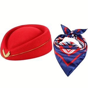 TEMU D EXCEED 2개 레트로 비행기 승무원 의상 - 코스프레 및 할로윈 축하 행사를 위한 베레모 및 스카프 포함