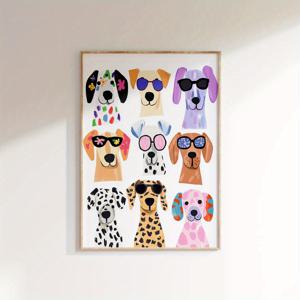TEMU 1개, 벽 장식, 동물 포스터, 컬러풀 강아지 벽 아트 프린트, 재미있는 프린트, 멋진 강아지 패턴, 방 동물 벽 장식, 유아실 장식, 취미 선물, 액자 없음