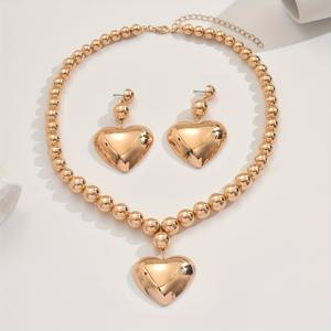 TEMU 2개 세트 스타일리시 기하학적 비즈 하트 펜던트 귀걸이 & 목걸이 - 미니멀 디자인, 발렌타인데이, 어버이날, 졸업 시즌, 선생님 감사 선물에 완벽한