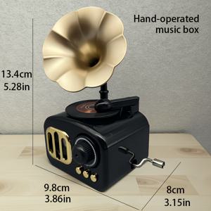 TEMU 손으로 돌리는 뮤직 박스 - 가정 거실 분위기를 위한 세련된 장식품, 테이블탑 오디오처럼 디자인됨