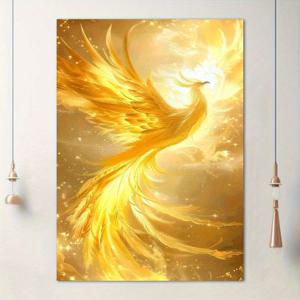 TEMU 2D 평면, 온화한 사슴 봉황 캔버스 벽 예술 - 반짝이는 날개를 가진 장엄한 황금 새, 고품질 프린트, 가정 및 사무실 장식용, 거실, 침실, 주방, 카페에 이상적 - 동물 애호가를 위한 완벽한 선물, 사슴 집 장식, 2D, 완벽한 방 장식