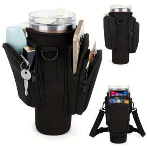 TEMU 40온스 스포츠 물병 가방 호환 - 삼중 포켓 디자인, 휴대폰/카드/열쇠 지갑 포함, 립스틱 포켓 설계. 조절 가능한 어깨끈. 물병 미포함. 캠핑/등산/여행용. 완벽한 크리스마스 선물, 등산 액세서리, 야외 활동, 핸즈프리 캐리, 다기능 멀티포켓 정리함, 경량 구조, 강화 스티칭, 휴대폰 및 열쇠 홀더, 아웃도어 모험가 선물