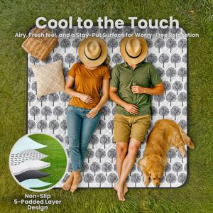 TEMU 특대형 피크닉 담요 78x78인치, 프린트 매트, 부드러운 패딩 삼중 레이어 디자인 – 퀼팅층과 휴대용 스트랩이 있는 접이식 야외 매트, 잔디, 해변 또는 캠핑용으로 이상적