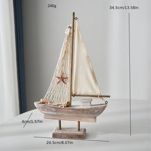 TEMU 1개 나무 범선 및 지중해 어선 모형 - 별빛 그물이 있는 러스틱 해양 홈 데코, 작은 나무 배, 해안 또는 해변 테마 공간에 이상적, 방 장식 및 이벤트 페어링을 위한 장식 액세서리