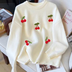 TEMU 신상 가을/겨울 유럽 및 미국 스타일 패션 여성용 헤비워크 3D 체리와 플로럴 스웨터 재킷